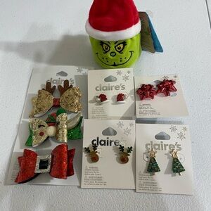 Claire's Holiday Hair Accessories & Holiday Earrings ( Studs) - Red, Green, Gold